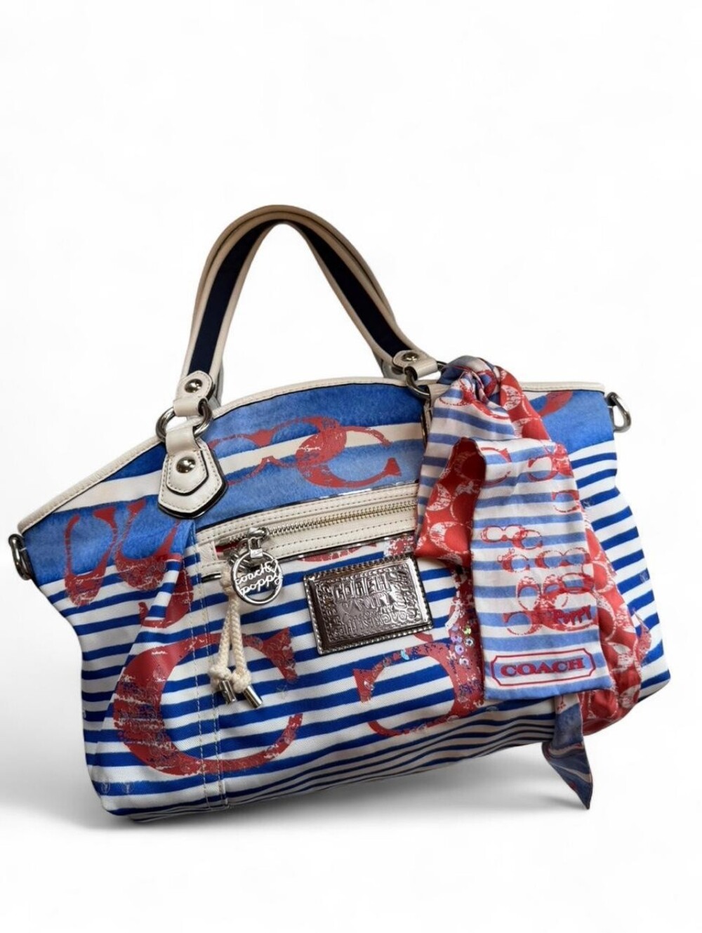 COACH Poppy Nautical Print Sequin Hand bag ⚓️💙❤️
